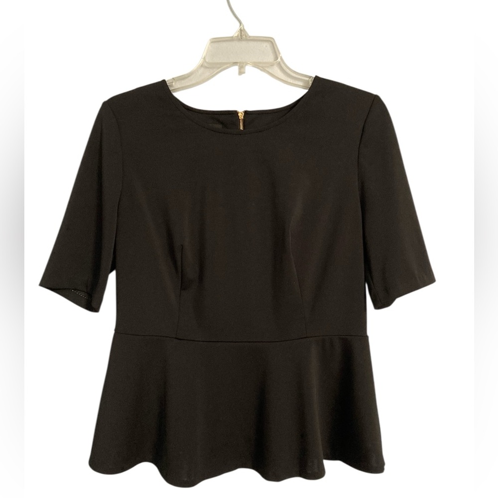 Alfani Black Peplum Pullover Zip Top Blouse size M